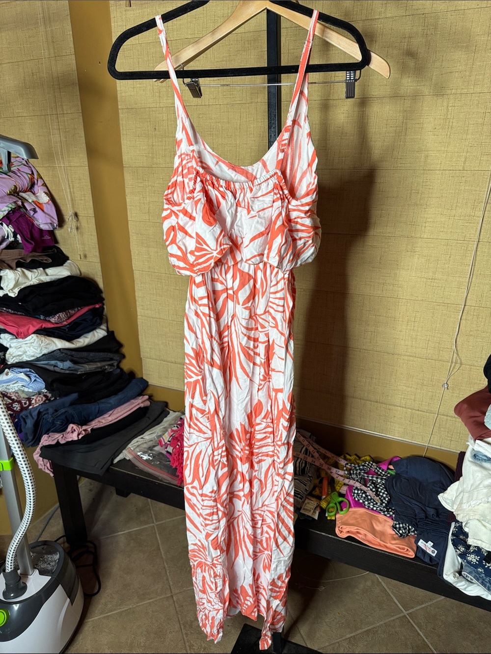 Tybee Island Clothing Co Coral Tropical Leaf Print Maxi Dress Size Small - Picture 8 of 11